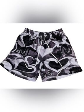 EUC ROMWE Mens Heart Print Mesh Shorts Small Lounge Sports Athleisure Lounge